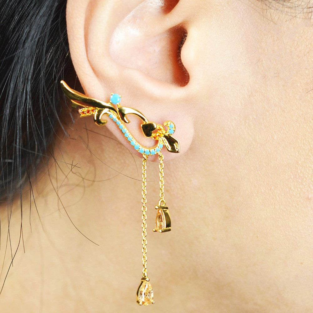 Gold ear cuff, Yellow earrings, Crystal ear cuff, Ear warp, Statement earrings, Ear climber, Ear cuff, Citrine earrings, Gift offers for her