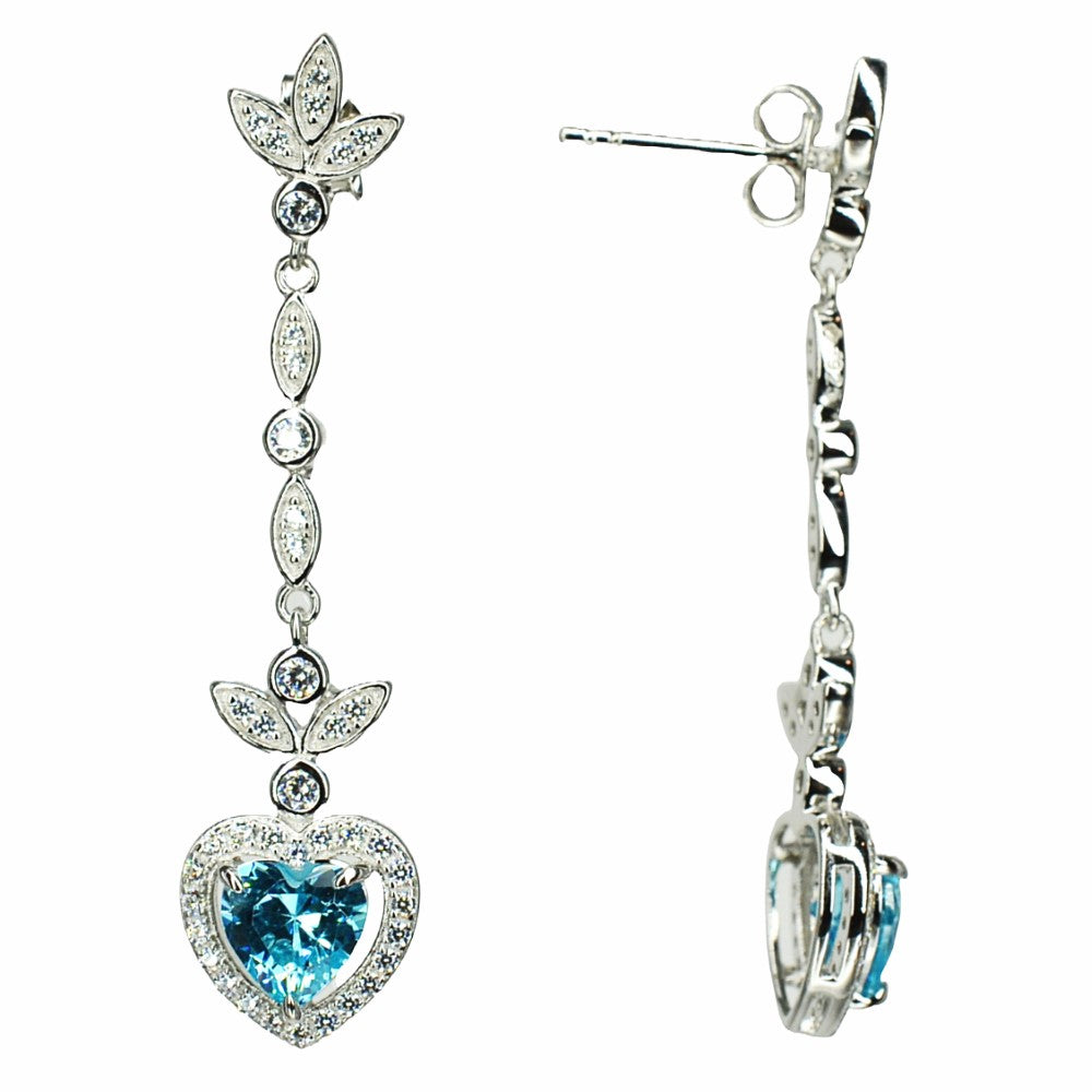 925 sterling silver blue crystal zircon heart-shaped selling drop earrings Women, J411