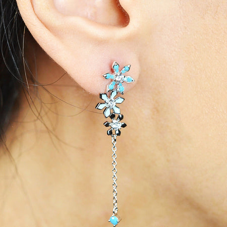 925 Sterling Silver Platinum Plated Snow Flake Flower Earrings with Baby Blue Nano Gem Cubic Zirconia by Mc9vn | Gift for Her | Ship from US