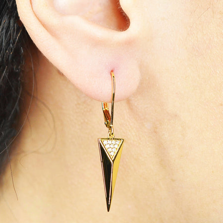 925 Sterling 14K Yellow Gold Plated Dangling Triangle Pyramid Silver Earrings  with Cubic Zirconia by Mc9vn | Gift for Her | Ship from US |