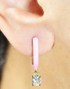 14K Gold Plated Blue Pink Yellow Enamel Dangling 925 Sterling Silver Hoop Cubic Zirconia Earrings