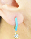 14K Gold Plated Blue Pink Yellow Enamel Dangling 925 Sterling Silver Hoop Cubic Zirconia Earrings