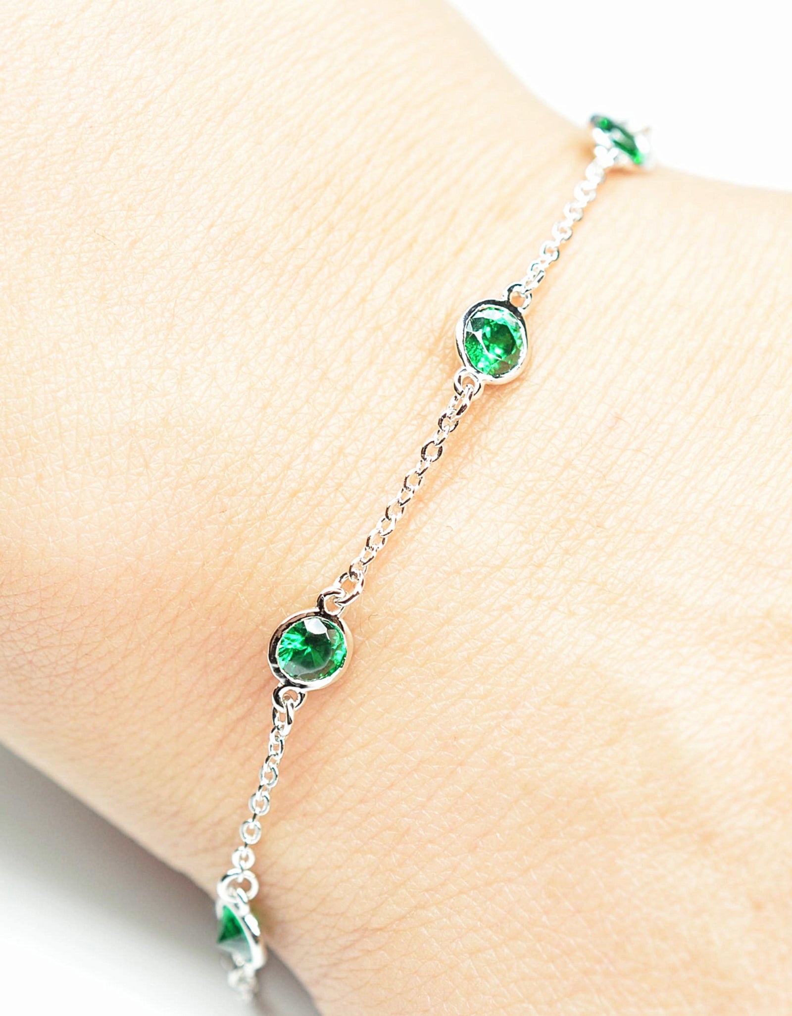 Platinum Plated 925 Sterling Silver Chain Bracelet with Color Cubic Zirconia