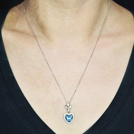 Heart Shaped 925 Sterling Silver Blue Cubic Zirconia Platinum Plated Pendant Adjustable Chain Necklace by Mc9vn | Gift for Her |