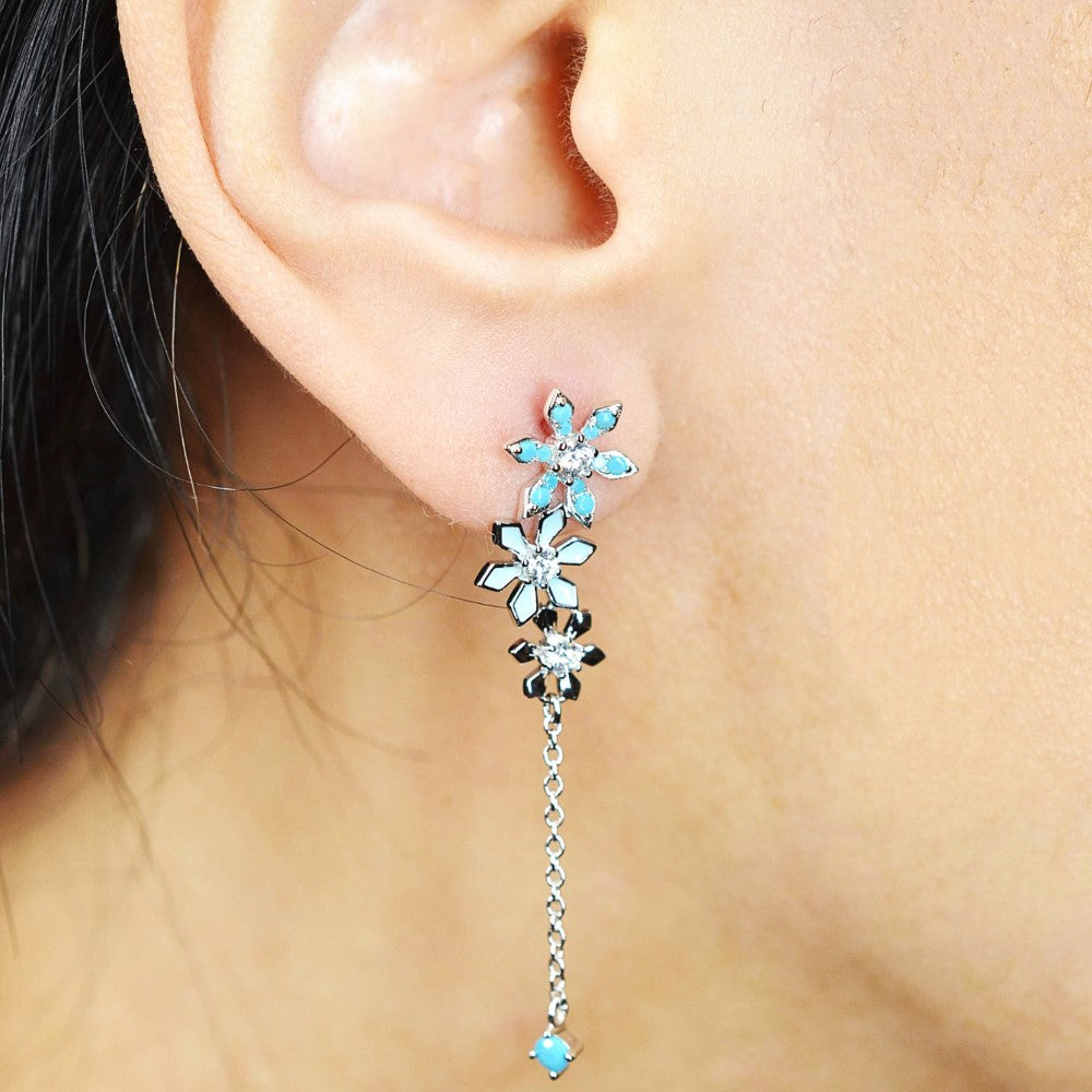 925 Sterling Silver Platinum Plated Snow Flake Flower Earrings with Baby Blue Nano Gem Cubic Zirconia by Mc9vn | Gift for Her | Ship from US