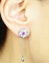 Platinum & Rhodium Plated Pink and Purple Enamel Flower 925 Sterling Silver Earrings w/ Cubic Zirconia and Corundum by Mc9vn |Gift for Her|