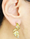 14K Gold Plated Cubic Zirconia Matt Finished Leaf Design 925 Sterling Silver Earrings