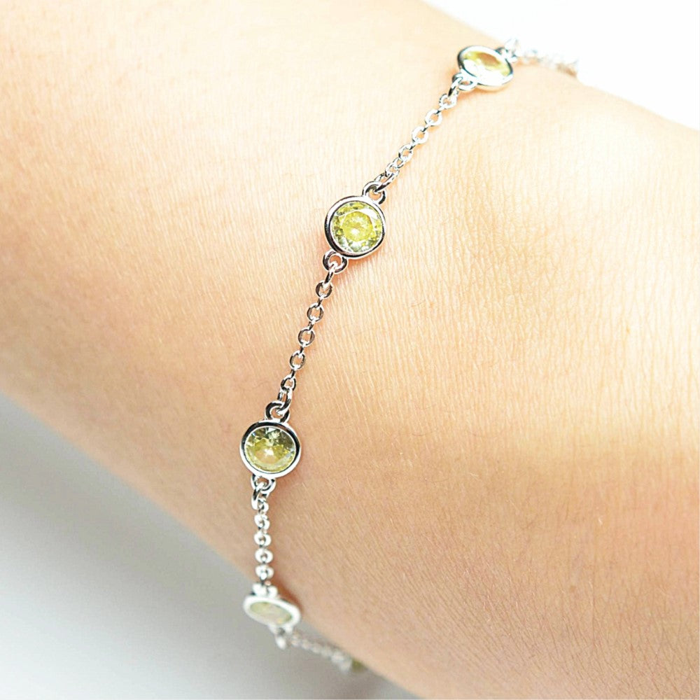 Platinum Plated 925 Sterling Silver Chain Bracelet with Color Cubic Zirconia