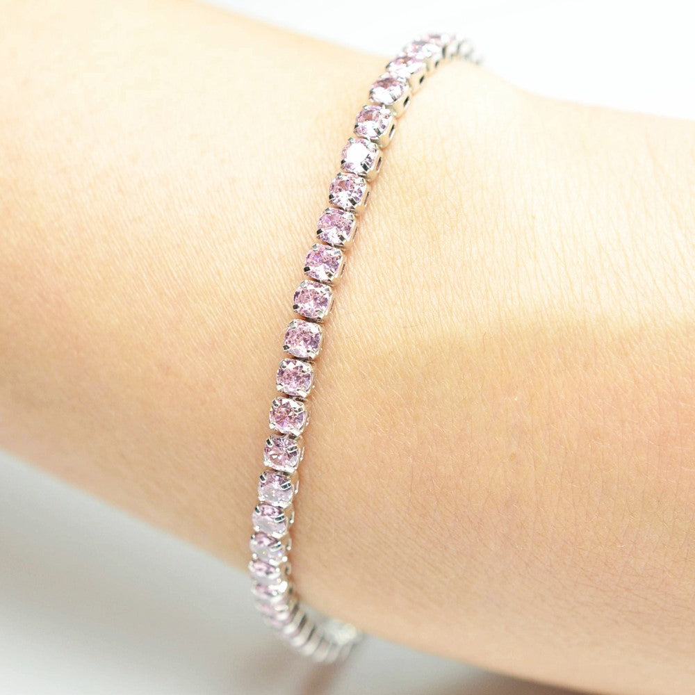 925 Sterling Silver Platinum Plated Tennis Bracelet with Color Cubic Zirconia