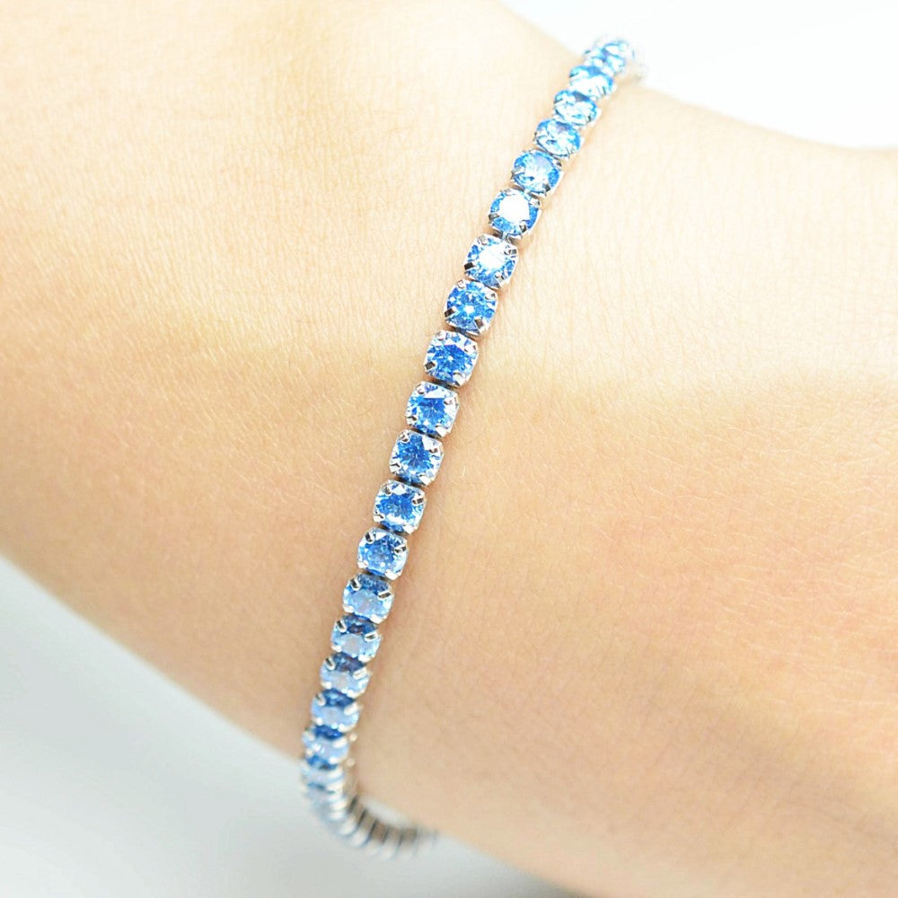 925 Sterling Silver Platinum Plated Tennis Bracelet with Color Cubic Zirconia