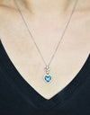 Heart Shaped 925 Sterling Silver Blue Cubic Zirconia Platinum Plated Pendant Adjustable Chain Necklace by Mc9vn | Gift for Her |