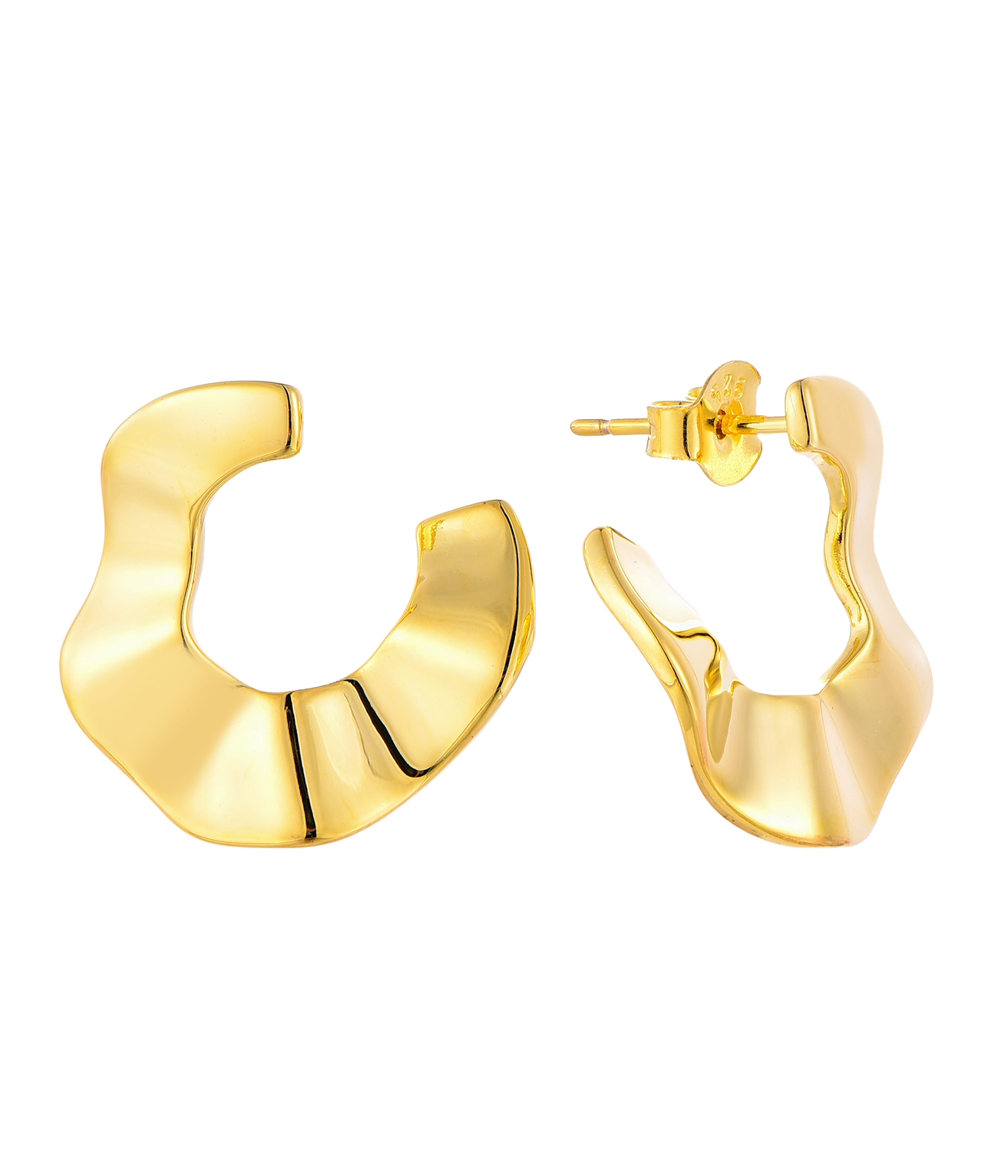 14K Gold Plated 925 Sterling Silver Tribal Wave Stud Earrings