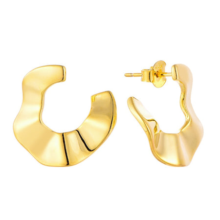 14K Gold Plated 925 Sterling Silver Tribal Wave Stud Earrings