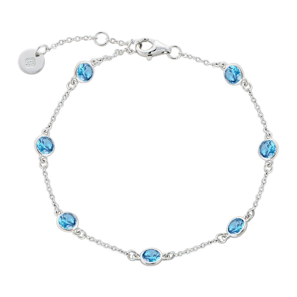 Platinum Plated 925 Sterling Silver Chain Bracelet with Color Cubic Zirconia