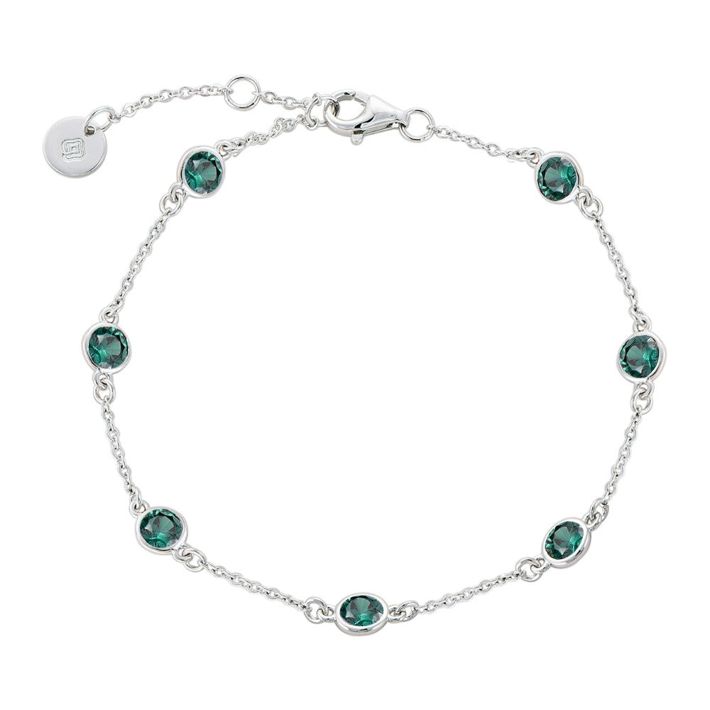 Platinum Plated 925 Sterling Silver Chain Bracelet with Color Cubic Zirconia