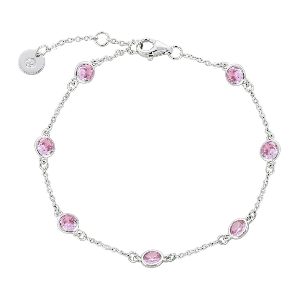 Platinum Plated 925 Sterling Silver Chain Bracelet with Color Cubic Zirconia