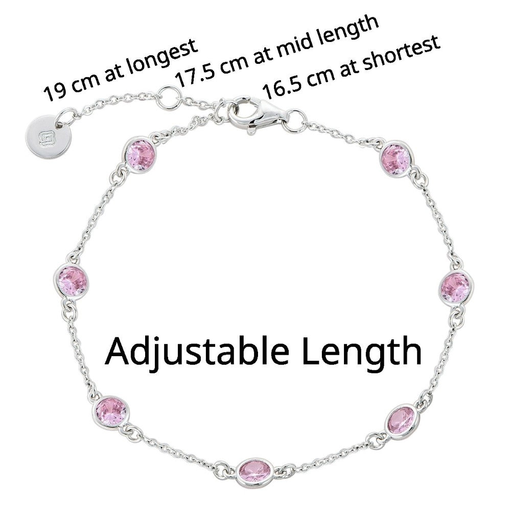 Platinum Plated 925 Sterling Silver Chain Bracelet with Color Cubic Zirconia