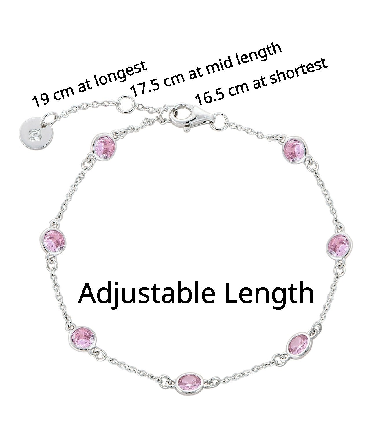 Platinum Plated 925 Sterling Silver Chain Bracelet with Color Cubic Zirconia