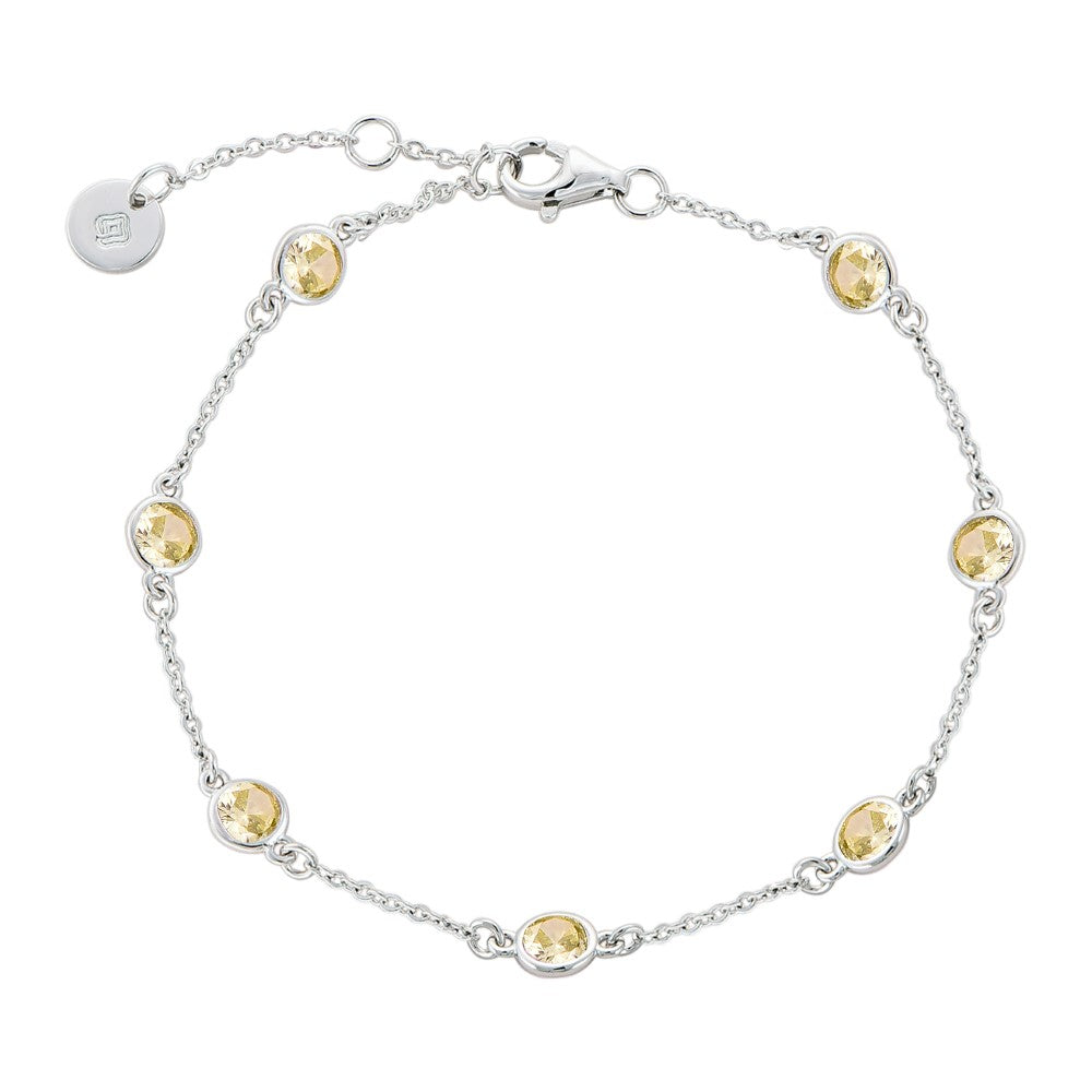 Platinum Plated 925 Sterling Silver Chain Bracelet with Color Cubic Zirconia