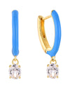 14K Gold Plated Blue Pink Yellow Enamel Dangling 925 Sterling Silver Hoop Cubic Zirconia Earrings