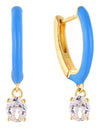 14K Gold Plated Blue Pink Yellow Enamel Dangling 925 Sterling Silver Hoop Cubic Zirconia Earrings