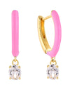 14K Gold Plated Blue Pink Yellow Enamel Dangling 925 Sterling Silver Hoop Cubic Zirconia Earrings