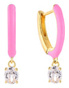 14K Gold Plated Blue Pink Yellow Enamel Dangling 925 Sterling Silver Hoop Cubic Zirconia Earrings