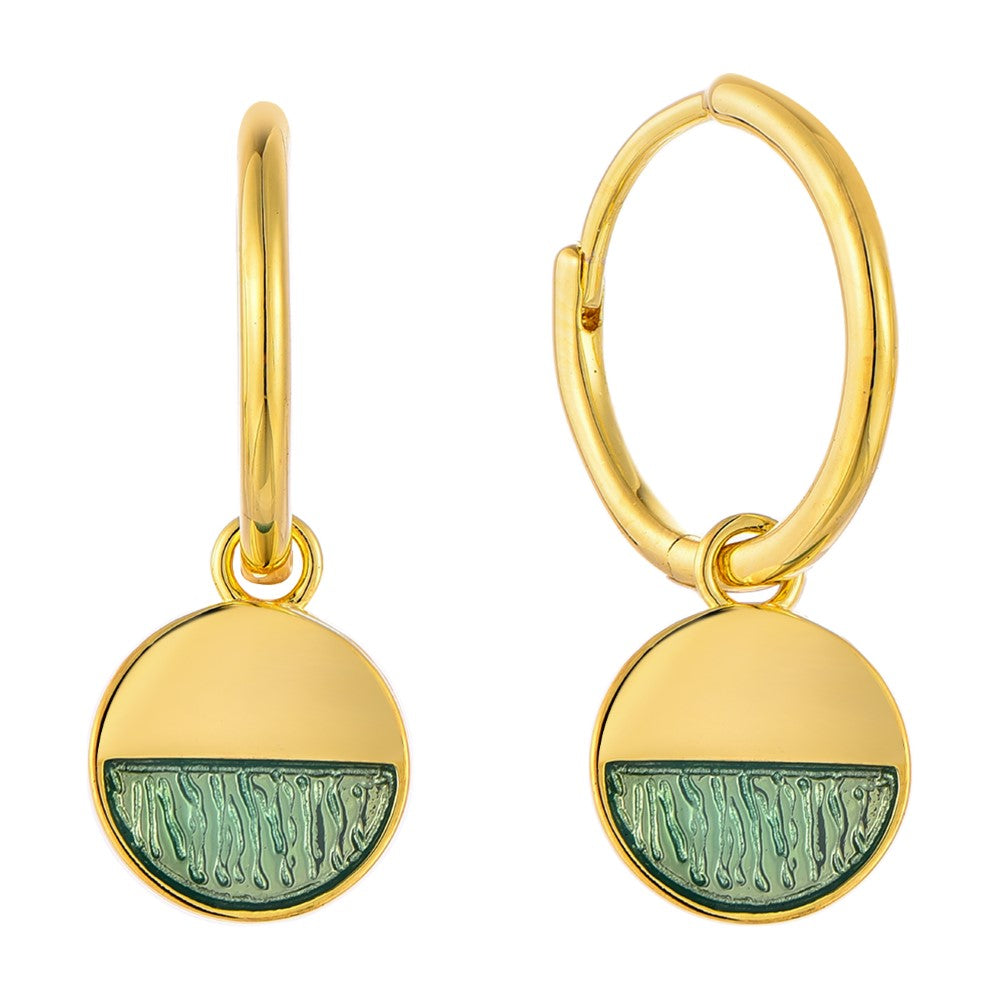 14K Gold or Platinum Plated Enamel Round Dangling Medallion 925 Sterling Silver Earrings