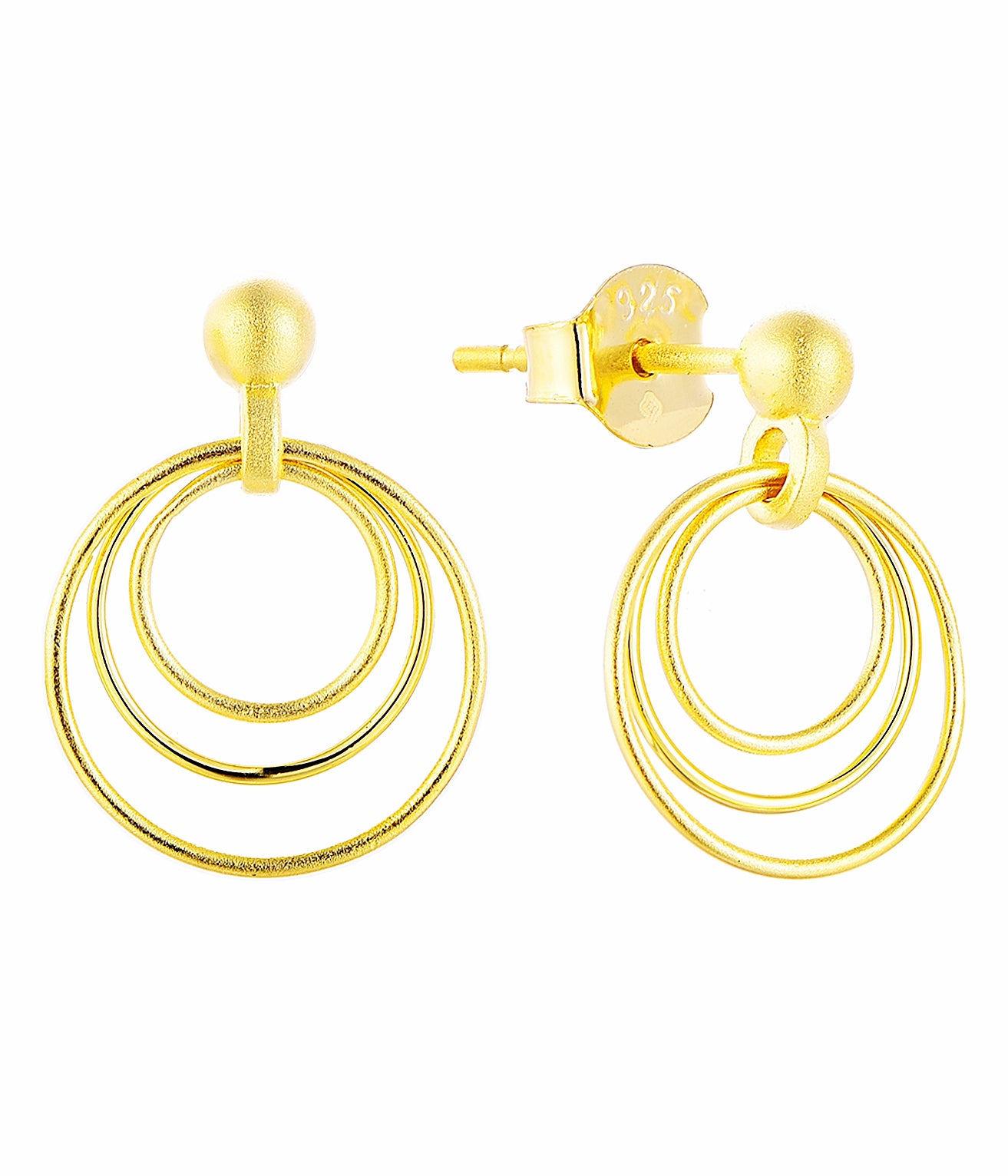 14K Gold Plated 925 Sterling Silver Round Circles Earrings