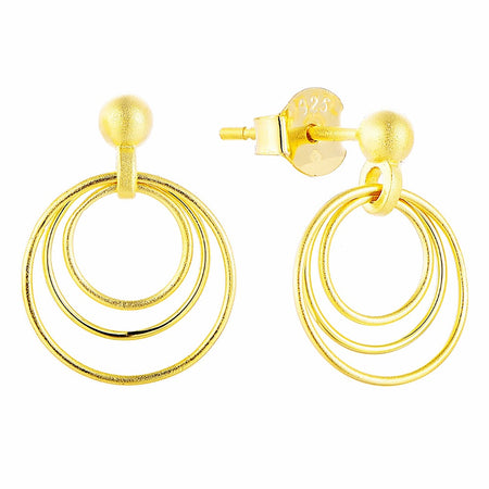 14K Gold Plated 925 Sterling Silver Round Circles Earrings