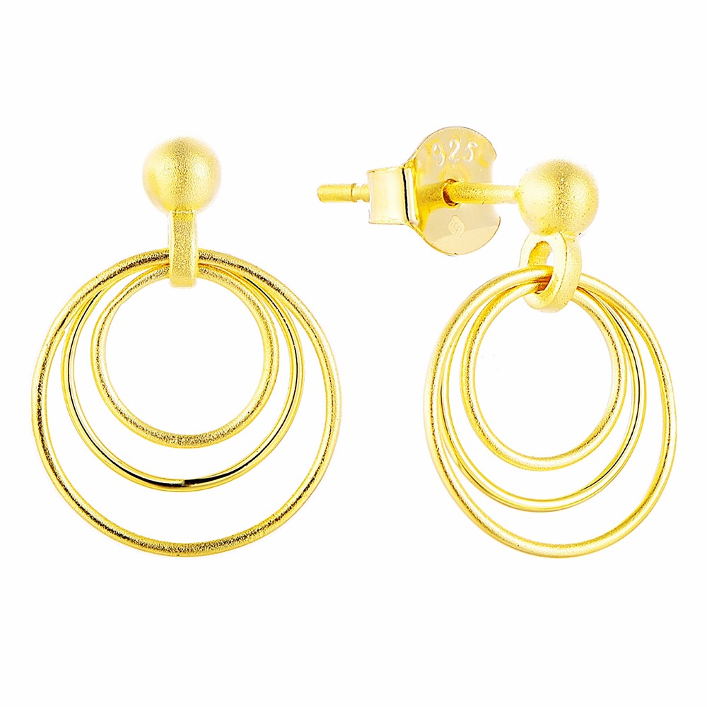 14K Gold Plated 925 Sterling Silver Round Circles Earrings