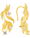 14K Gold Plated Cubic Zirconia Matt Finished Leaf Design 925 Sterling Silver Earrings