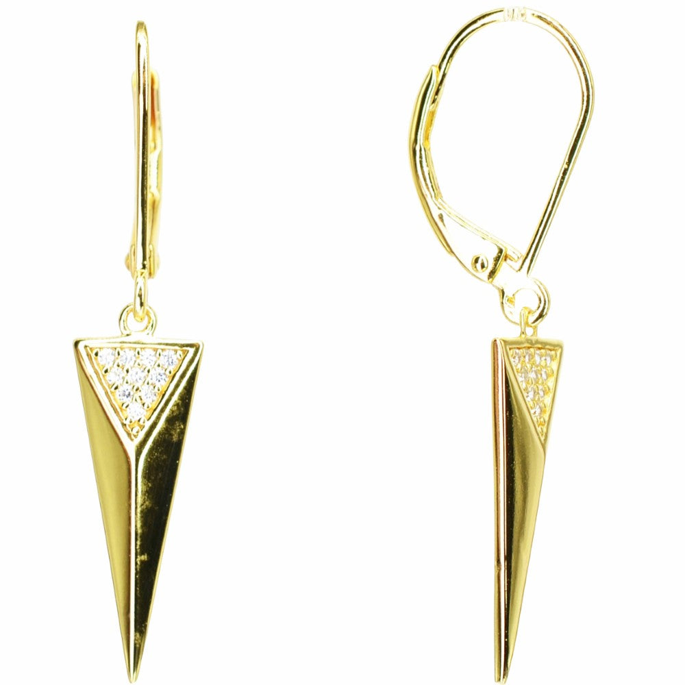 925 Sterling 14K Yellow Gold Plated Dangling Triangle Pyramid Silver Earrings  with Cubic Zirconia by Mc9vn | Gift for Her | Ship from US |