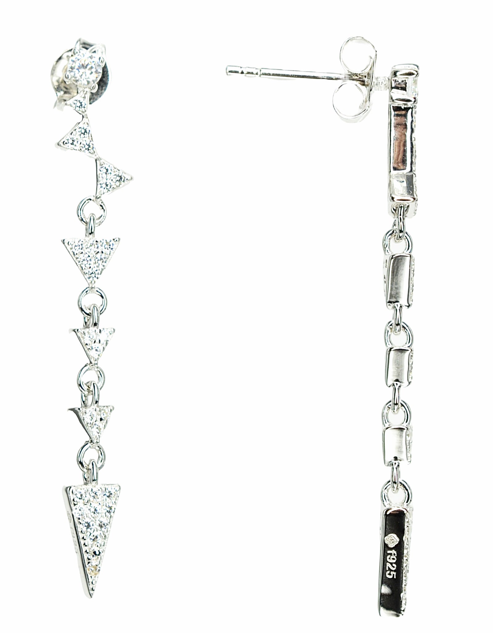 925 Sterling Silver Platinum & Rhodium Plated Long Dangling Triangles Earrings with Cubic Zirconia by Mc9vn | Gift for Her | Ship from US |