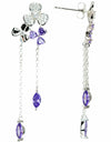 Platinum Rhodium Plated Purple Clover Dangling Design 925 Sterling Silver Earrings with Cubic Zirconia by Mc9vn | Gift for Her |