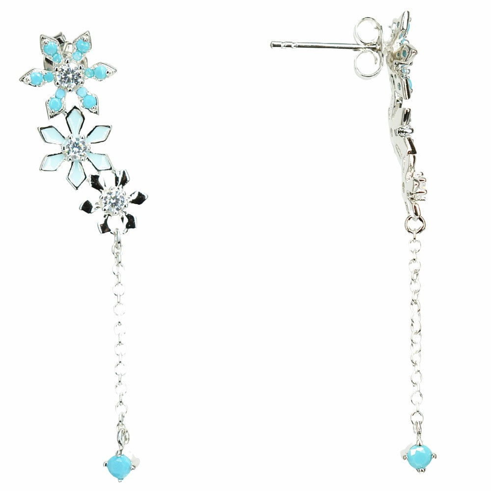 925 Sterling Silver Platinum Plated Snow Flake Flower Earrings with Baby Blue Nano Gem Cubic Zirconia by Mc9vn | Gift for Her | Ship from US