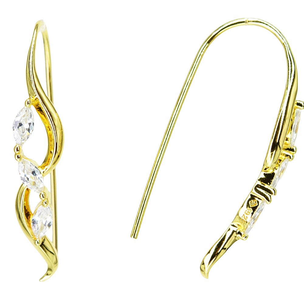 925 Sterling Silver 14K Gold Plated Dangling Twisted Motif Earrings with Marquise Cubic Zirconia by Mc9vn | Gift for Her | Ship from US |