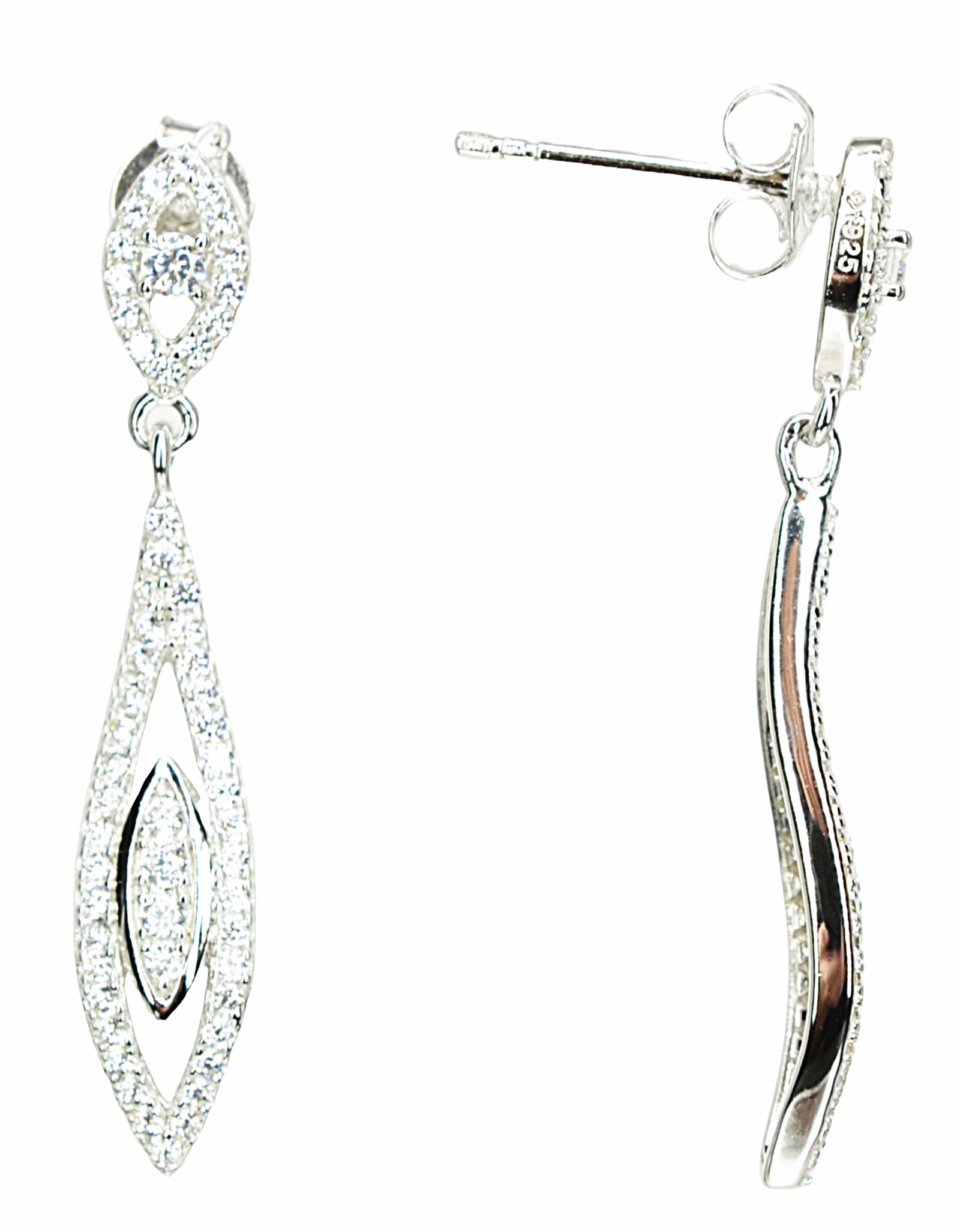 Marquise Motif Dangling 925 Sterling Silver Platinum & Rhodium Plated Earrings w/ Cubic Zirconia by Mc9vn | Gift for Her | Ship from US |