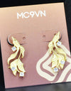 14K Gold Plated Cubic Zirconia Matt Finished Leaf Design 925 Sterling Silver Earrings