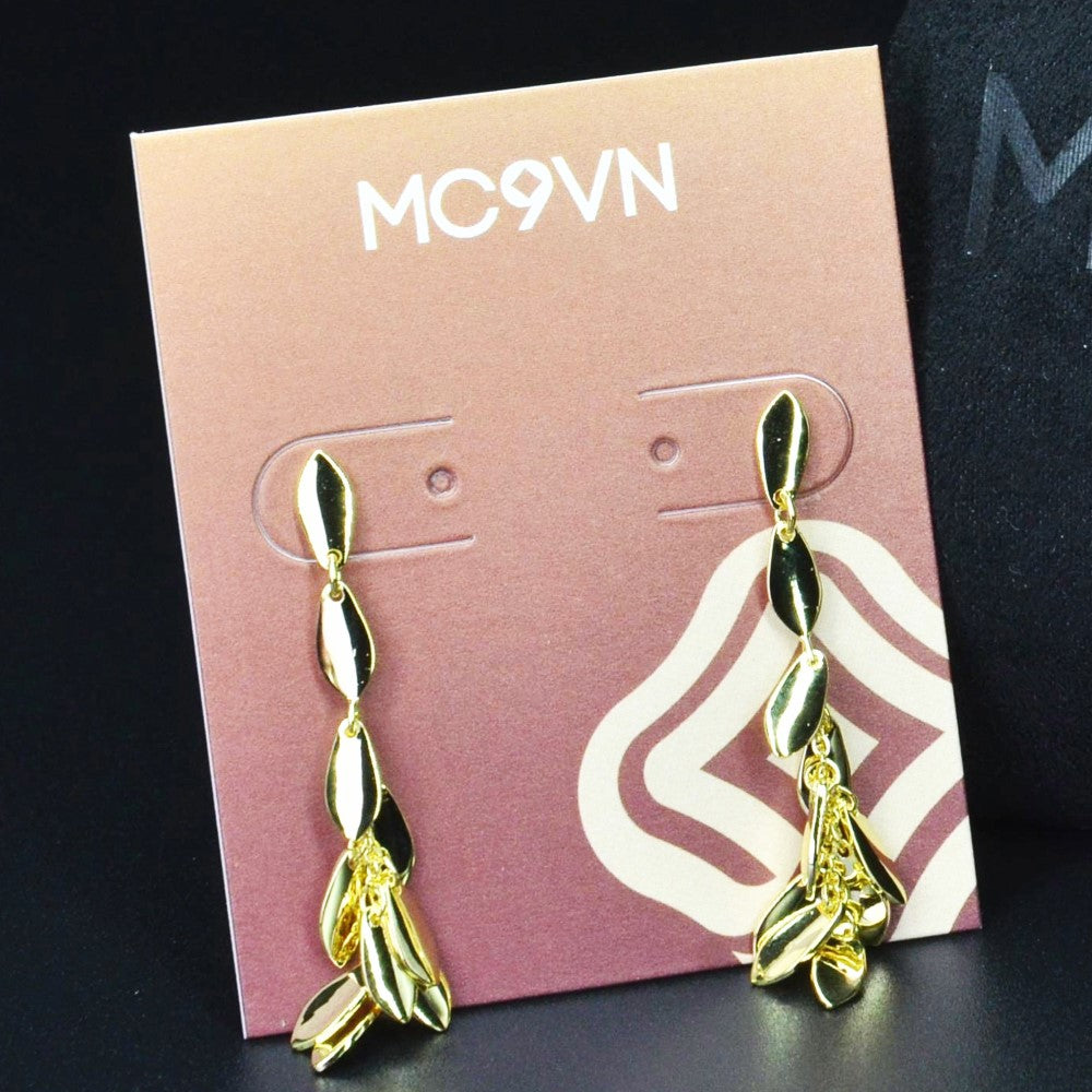 14K Gold Plated Dangling Chandelier Leaf Motif 925 Sterling Silver Earrings