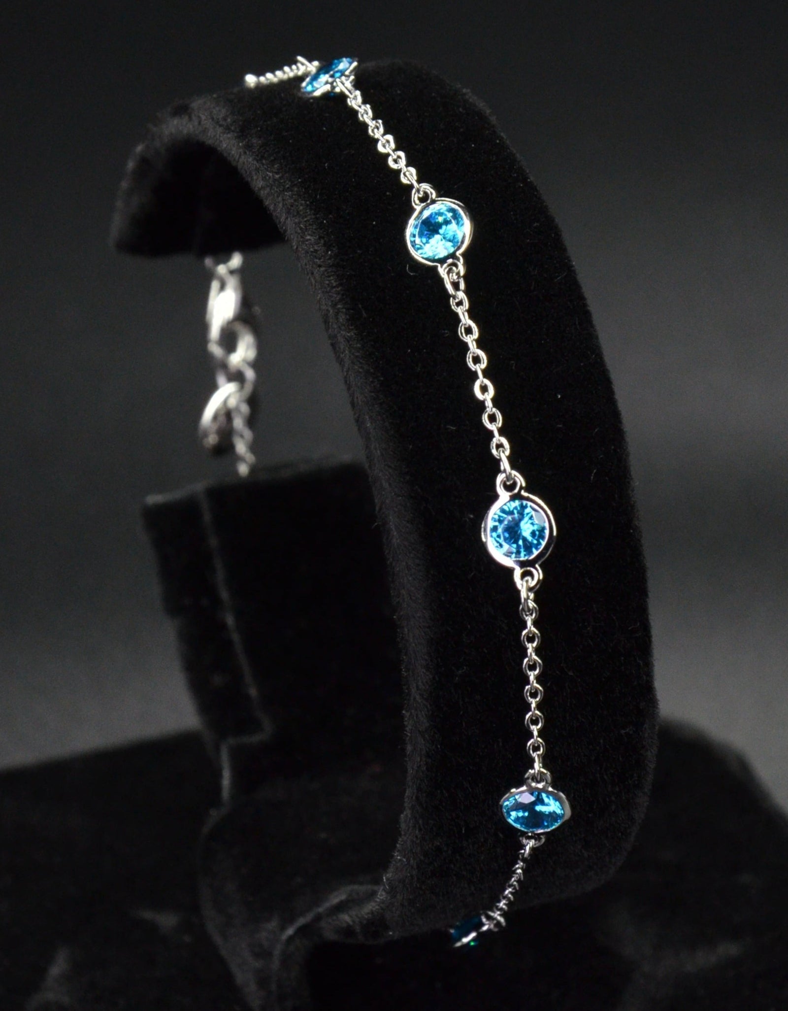 Platinum Plated 925 Sterling Silver Chain Bracelet with Color Cubic Zirconia