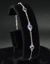 Platinum Plated 925 Sterling Silver Chain Bracelet with Color Cubic Zirconia