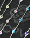 Platinum Plated 925 Sterling Silver Chain Bracelet with Color Cubic Zirconia