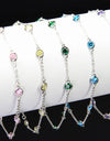 Platinum Plated 925 Sterling Silver Chain Bracelet with Color Cubic Zirconia