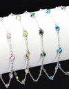 Platinum Plated 925 Sterling Silver Chain Bracelet with Color Cubic Zirconia