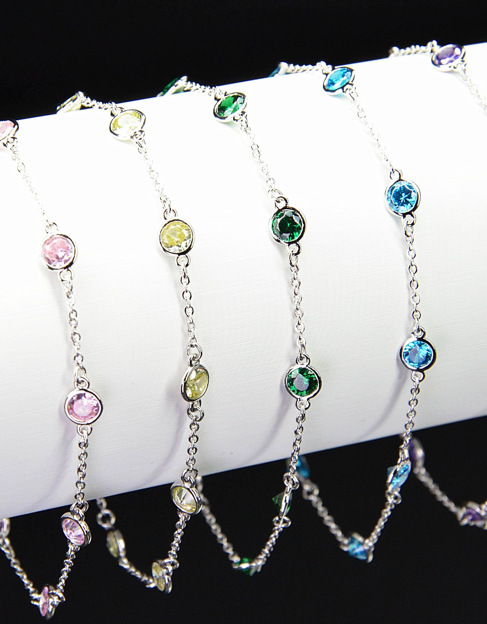 Platinum Plated 925 Sterling Silver Chain Bracelet with Color Cubic Zirconia