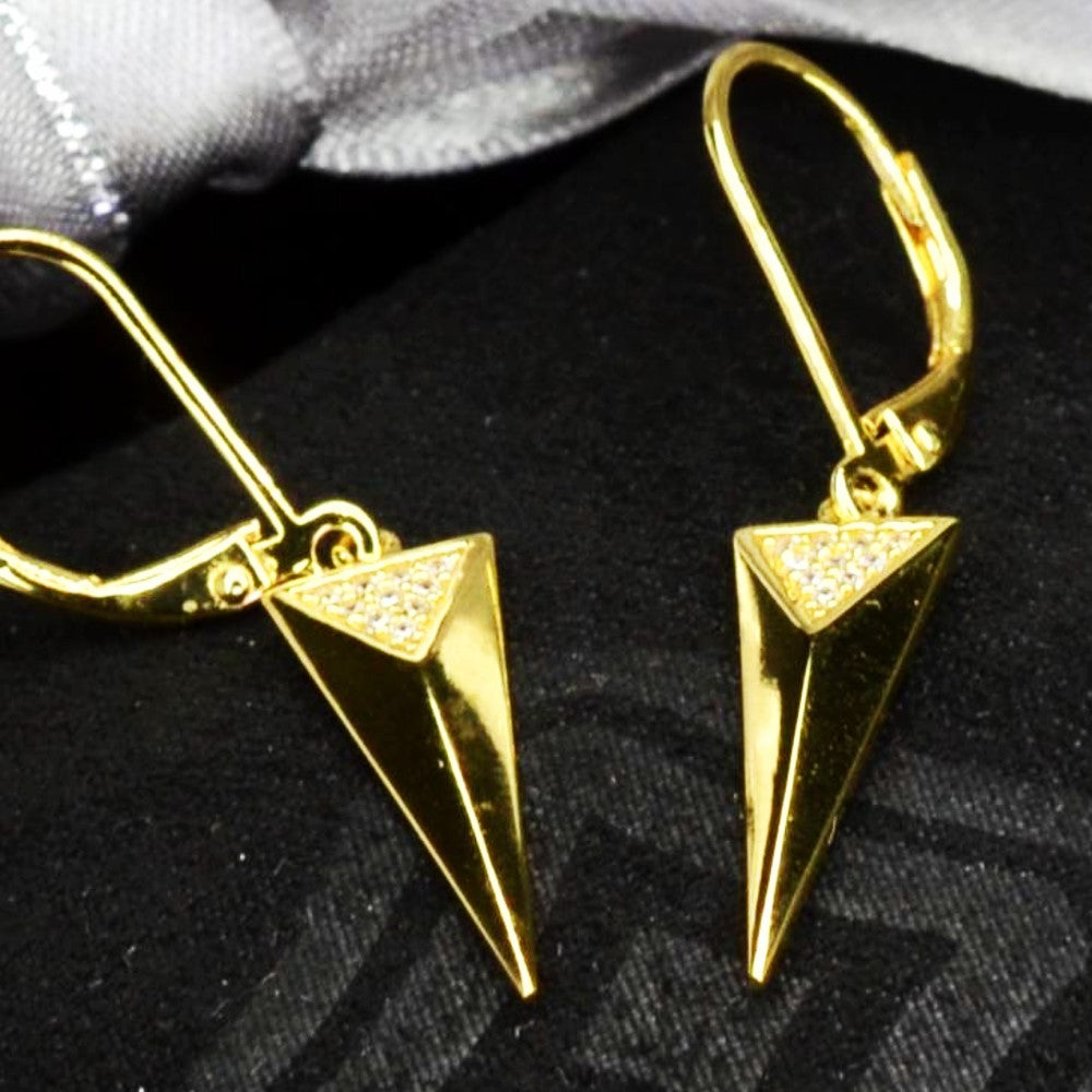 925 Sterling 14K Yellow Gold Plated Dangling Triangle Pyramid Silver Earrings  with Cubic Zirconia by Mc9vn | Gift for Her | Ship from US |