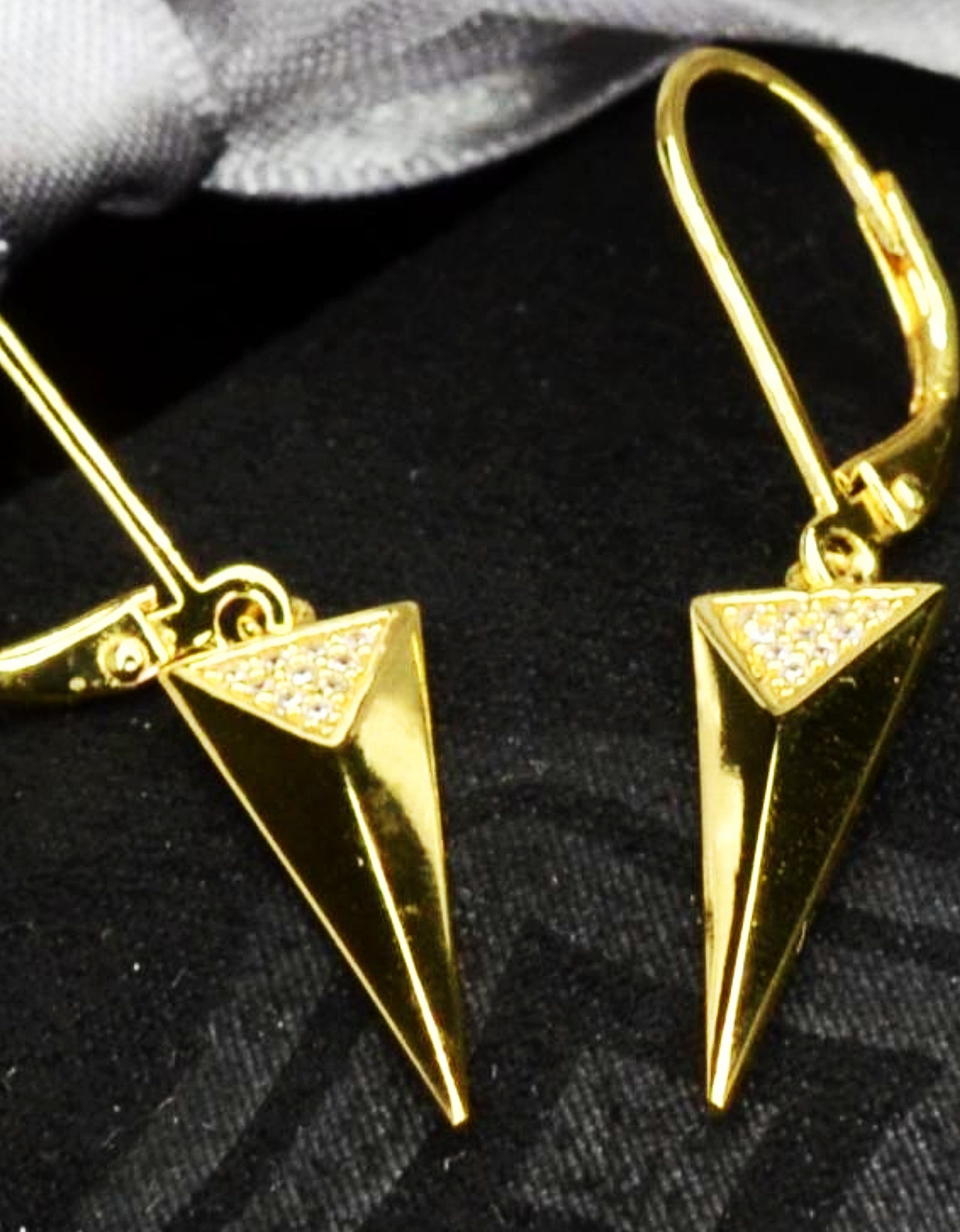 925 Sterling 14K Yellow Gold Plated Dangling Triangle Pyramid Silver Earrings  with Cubic Zirconia by Mc9vn | Gift for Her | Ship from US |