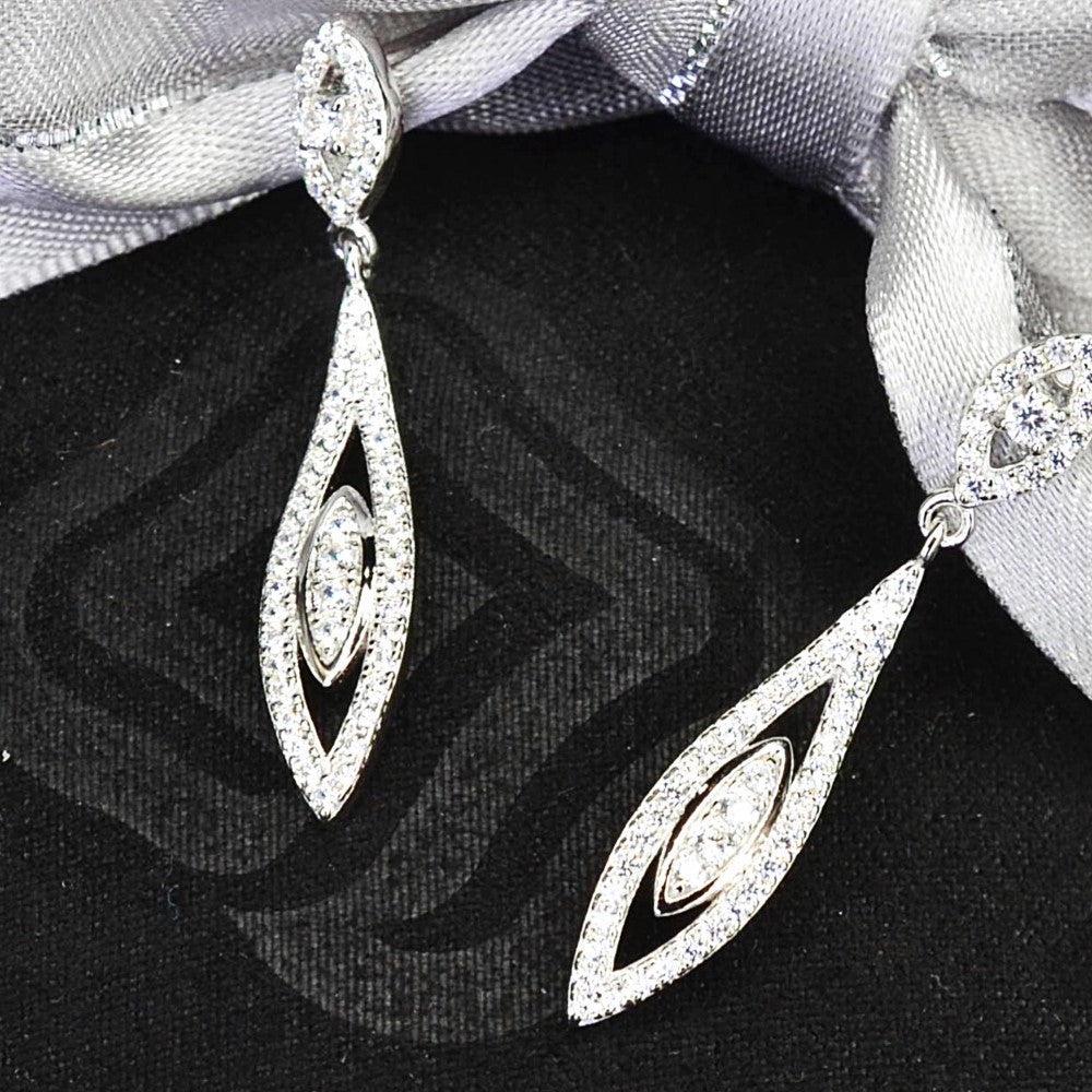 Marquise Motif Dangling 925 Sterling Silver Platinum & Rhodium Plated Earrings w/ Cubic Zirconia by Mc9vn | Gift for Her | Ship from US |