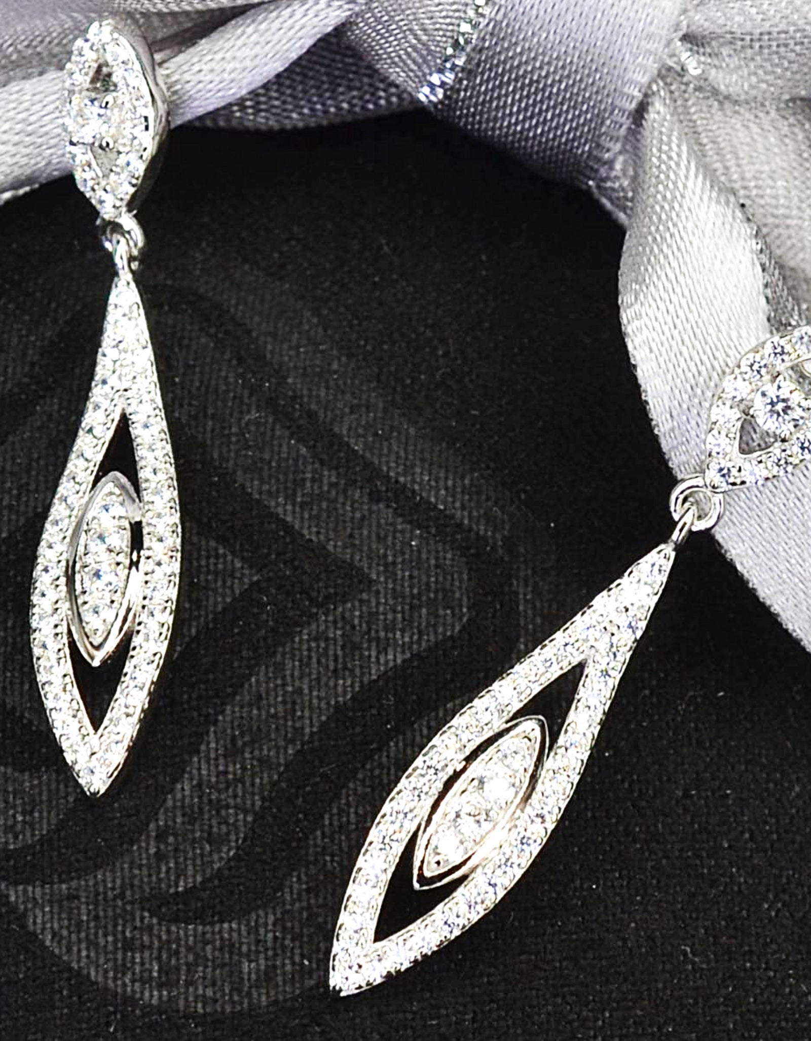 Marquise Motif Dangling 925 Sterling Silver Platinum & Rhodium Plated Earrings w/ Cubic Zirconia by Mc9vn | Gift for Her | Ship from US |